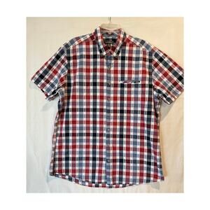 Men's Eddie Bauer short sleeve button down XLTall seersucker red white blue